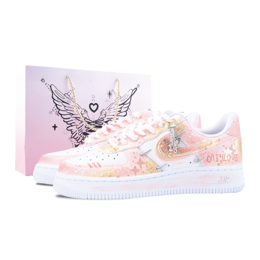 Nike Nike Air Force 1 Pink Star Butterfly Dream Slip Resistant Low top Skateboard Shoes Women's Gold Powder