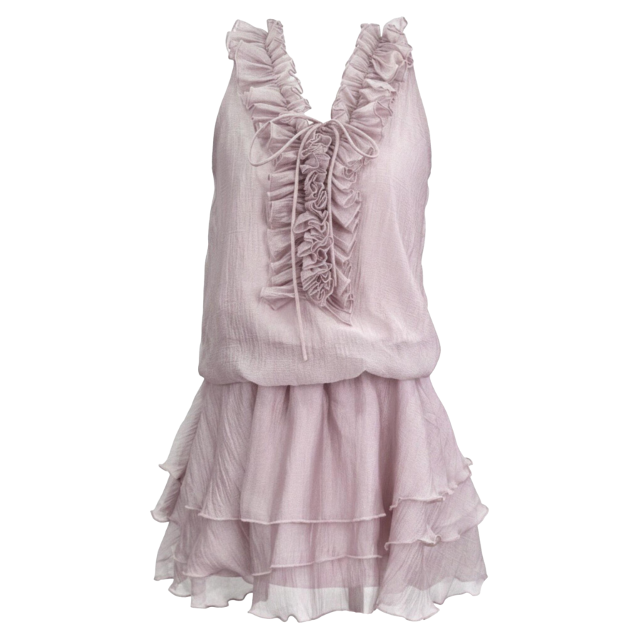 FINDSME GAGA Sleeveless Dresses Women's Purple V Neck Thin Short Skirt Tiered Skirt