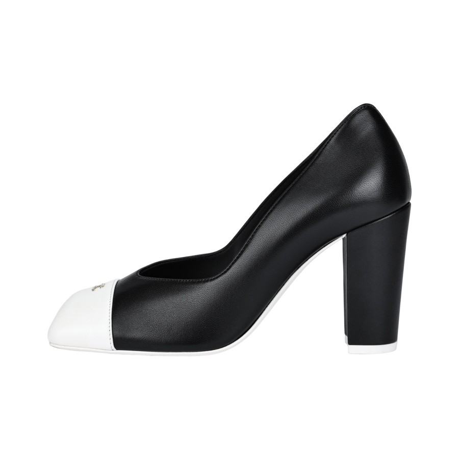 CHANEL SS26 Chunky Heel High Heels 9cm Women's Black & Ivory