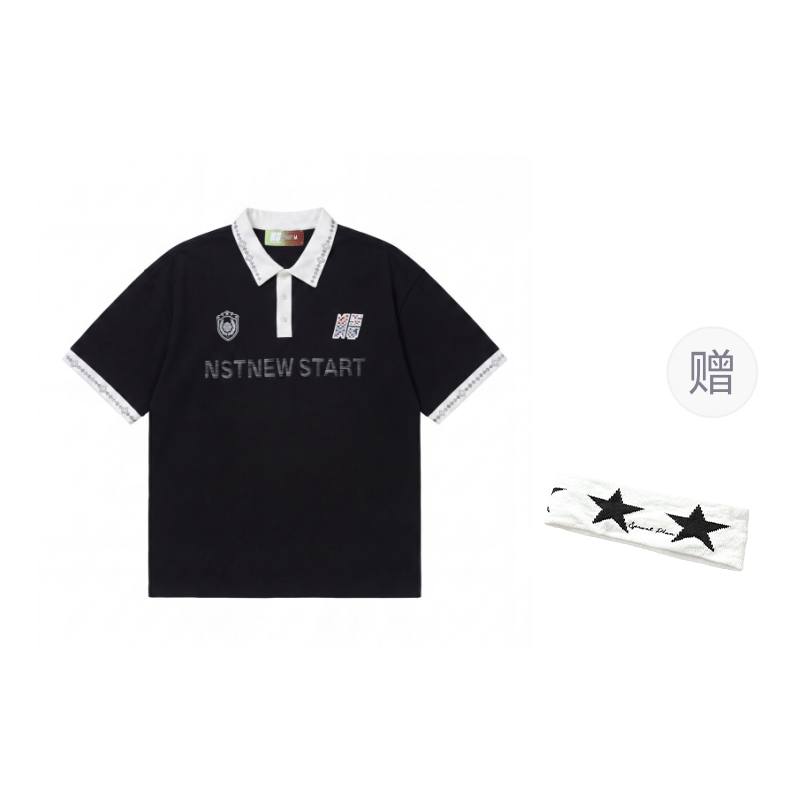 NSTNEW START Polo Shirts Unisex Black Polo Collar Thin Straight Fit