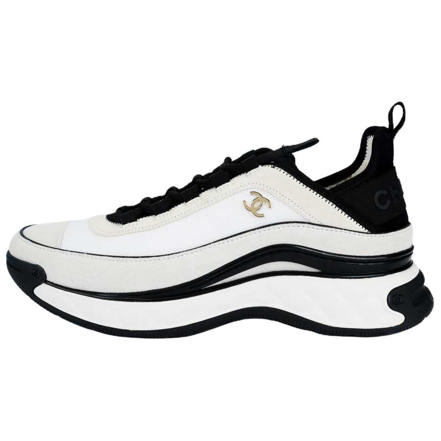 CHANEL Leather Low top Sports Casual Shoes Men's Beige White Black