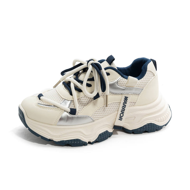 WARRIOR Chunky Sneakers Women's Low Top Beige Silver Blue