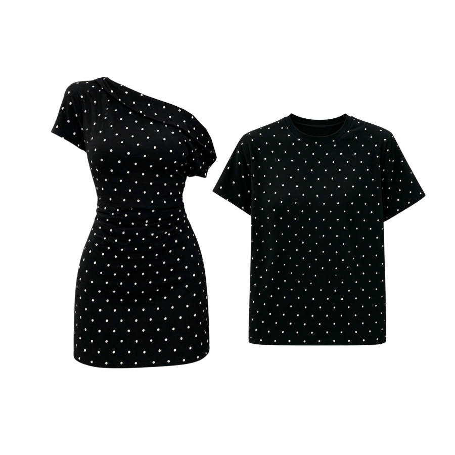 TUSHIFEI Couple Sets Women's Crew Neck Moderate Short Skirt