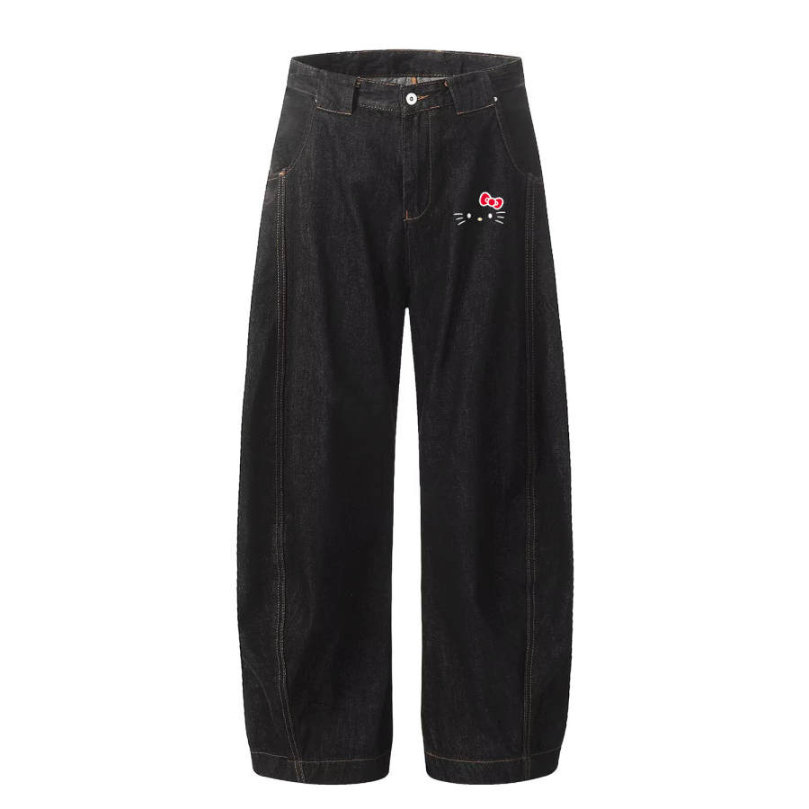 Sanrio Hello Kitty Jeans Women's Black Moderate Wide Leg Pants