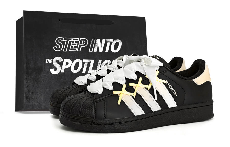 Adidas Originals Superstar 2 Skateboard Shoes Women's Low Top Black & White Cream Yellow