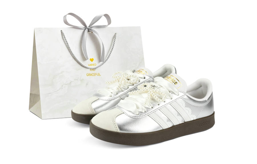 Adidas Adidas VL COURT 2.0 Skateboard Shoes Unisex Low Top Silver/White