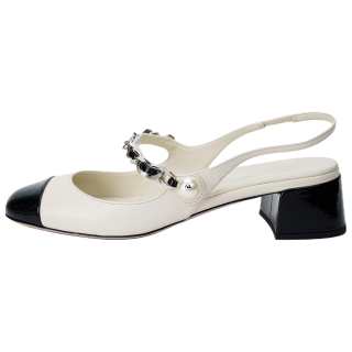 MIU MIU Leather Chunky Heel High Heels 3.5cm Women's Ivory Black