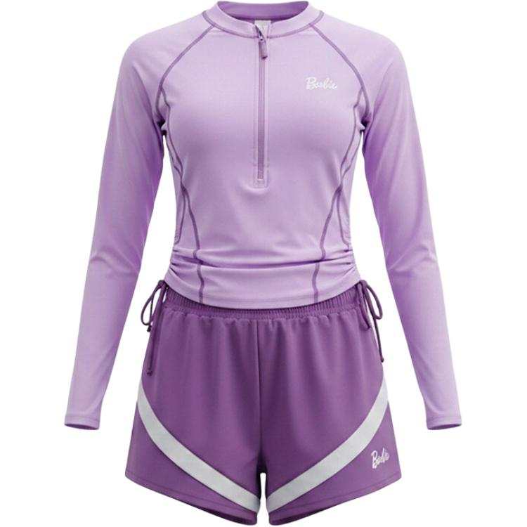 Barbie Two Piece Swimsuits Women's Light Purple Crew Neck Moderate Square Leg Two Piece Swimsuit