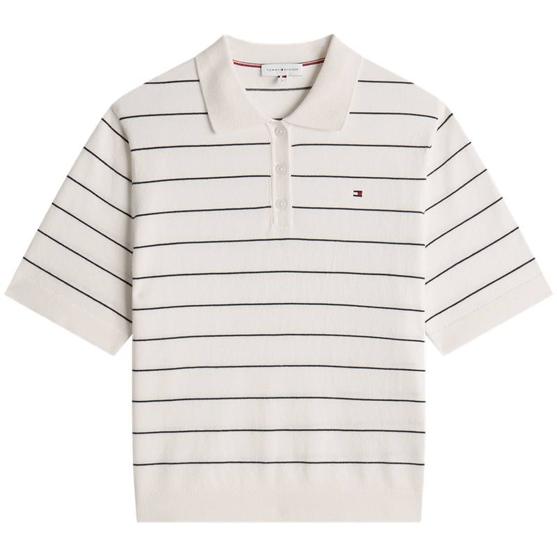 Tommy Hilfiger Knitwear Women's Navy Blue White Stripes 0X8 Polo Collar Moderate