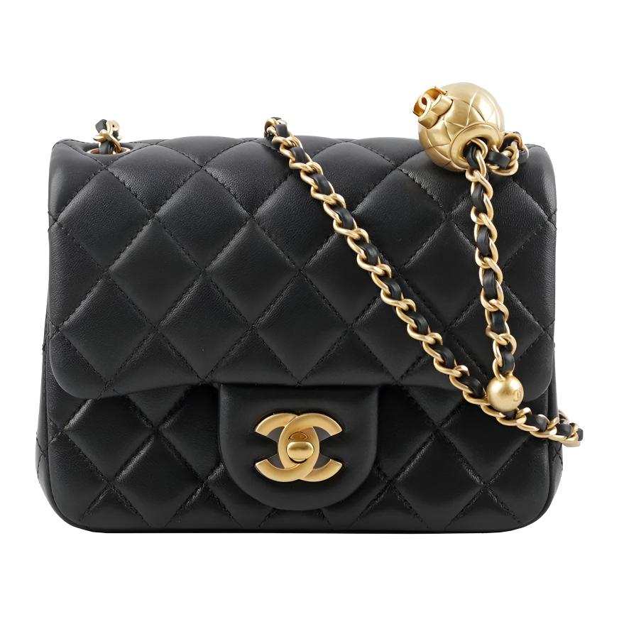 CHANEL Sheepskin Shoulder Bag Women's Black