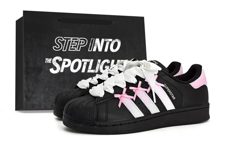 Adidas Originals Superstar 2 Skateboard Shoes Women's Low Top Black & Pink & White