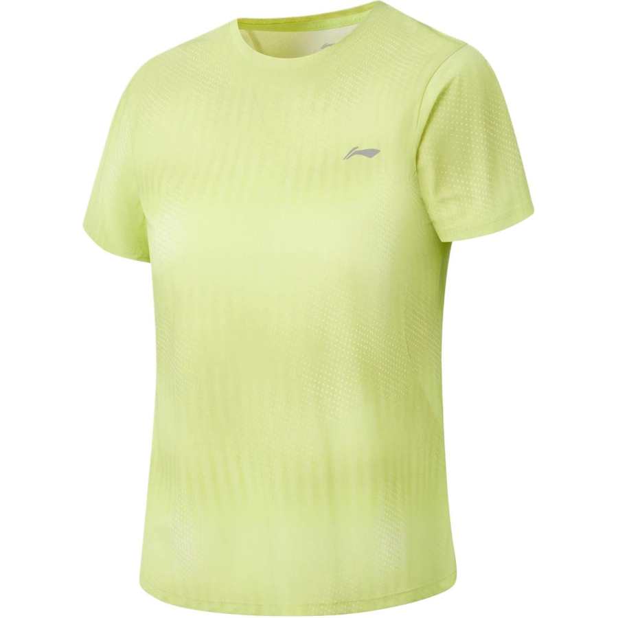 Li-Ning Li Ning T Shirts Women's Radiant Green All Over Print Crew Neck Moderate Straight Fit