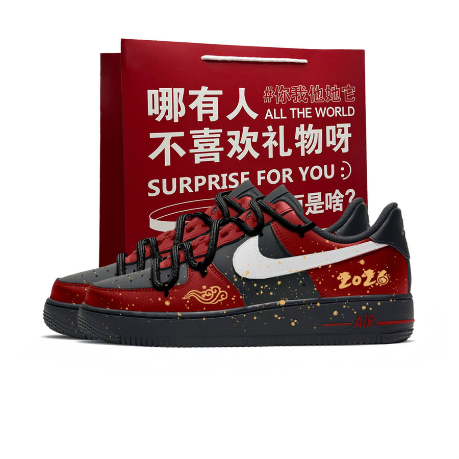 Nike Nike Air Force 1 Zijun Xi Yun, Shopping Bag Abrasion Resistant Low top Skateboard Shoes Unisex Black Red