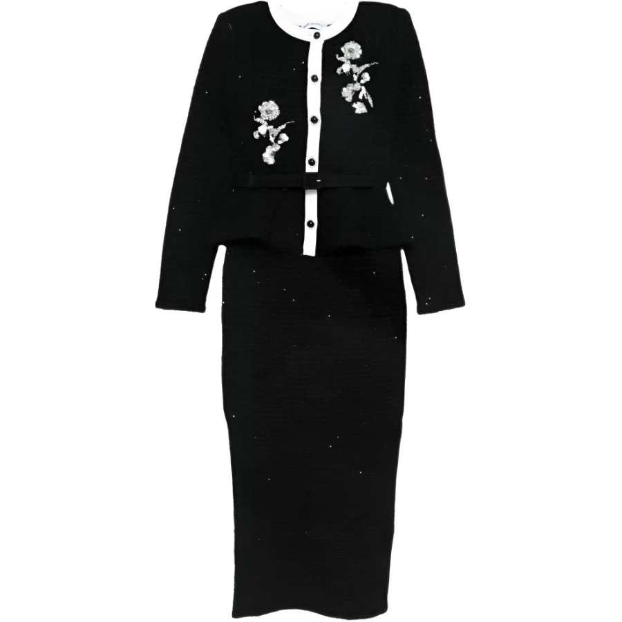 Self-portrait floral-embellished knitted midi dress