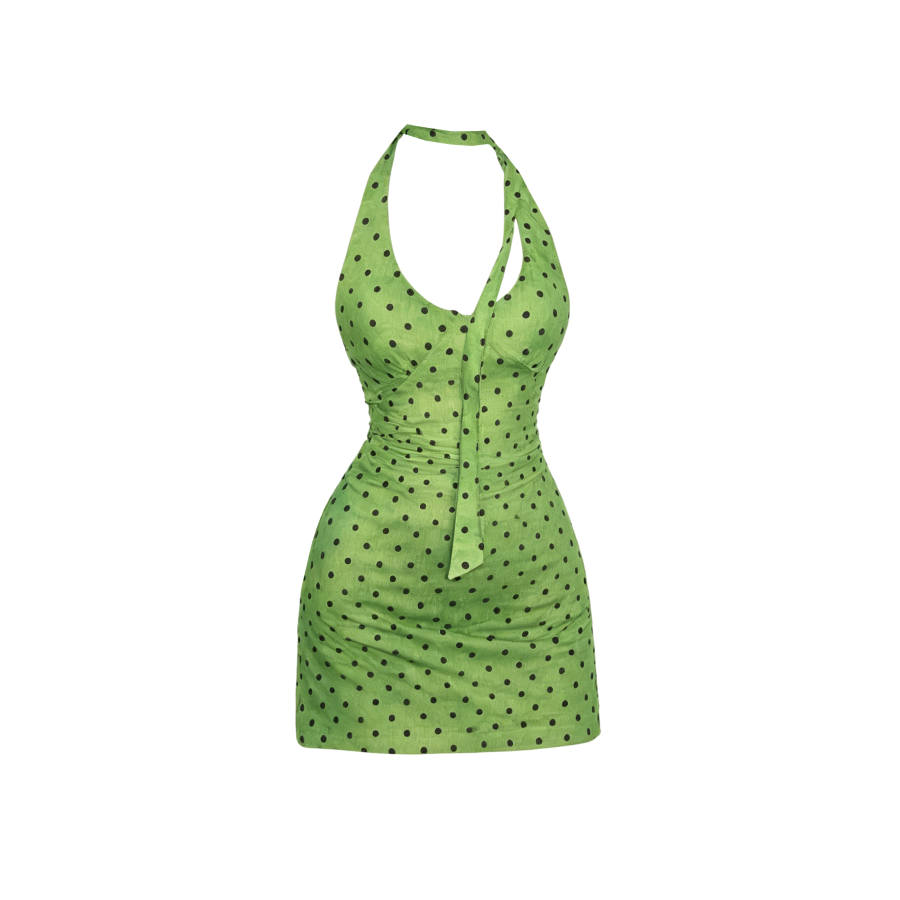TUSHIFEI Sleeveless Dresses Women's Green V Neck Moderate Short Skirt Bodycon Skirt