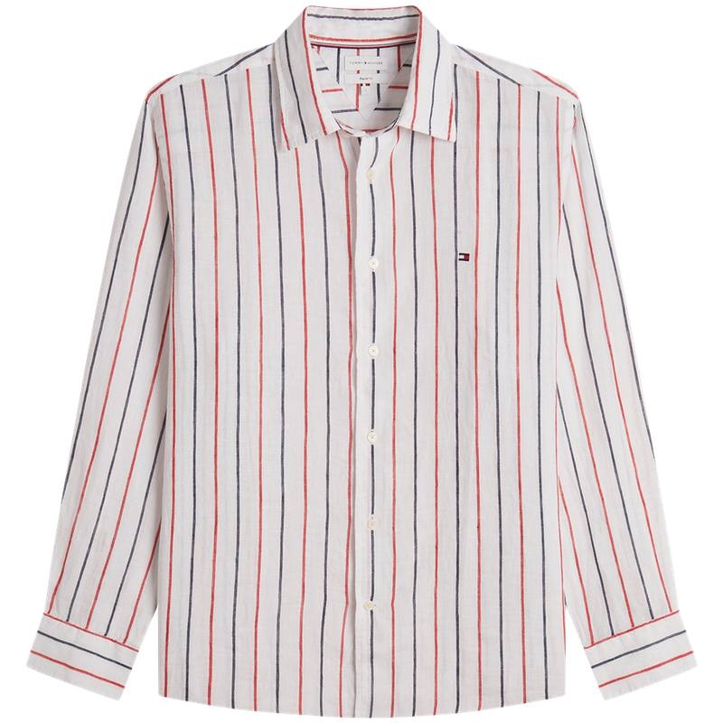 Tommy Hilfiger Shirts Men's Navy Blue Red White Stripes 0EV Lapel Moderate
