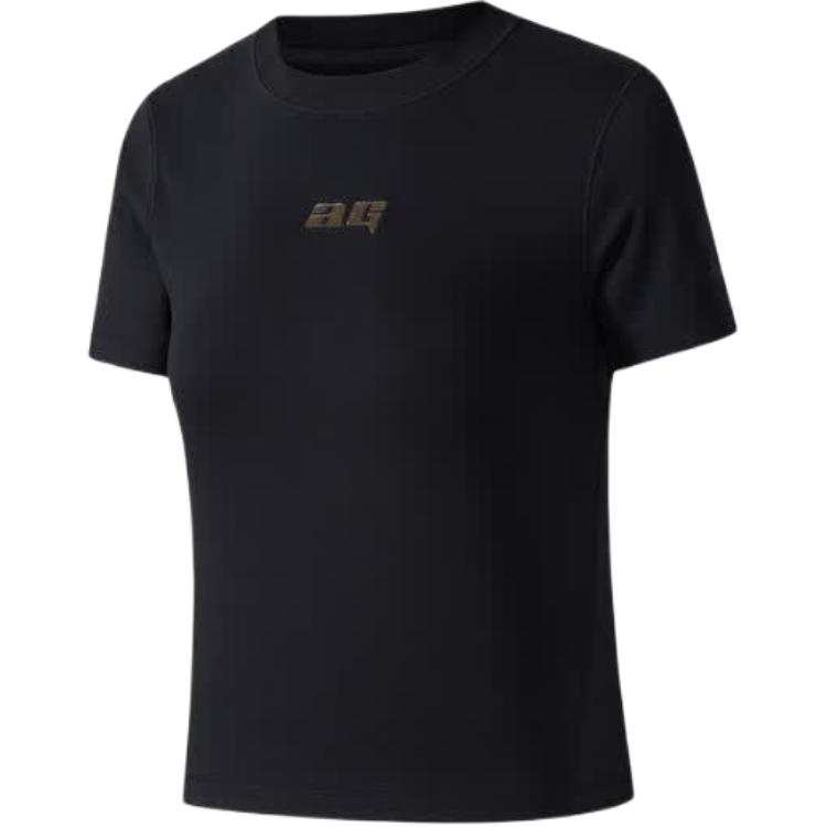 ANTA T Shirts Women's Black Crew Neck Moderate Straight Fit