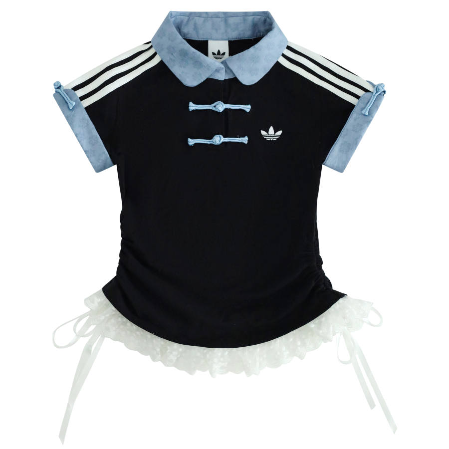 Adidas Originals Polo Shirts Women's Black Polo Collar Thin Nipped In Waist
