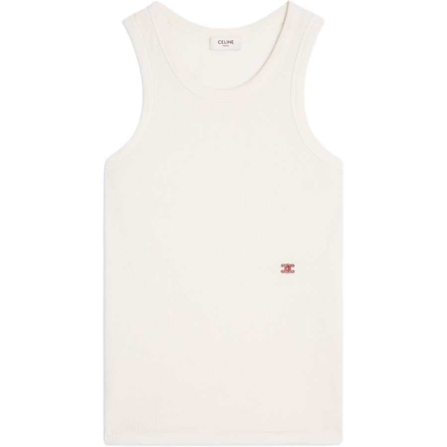 CELINE Triomphe Tank Tops Women's Vanilla Crew Neck Moderate Straight Fit
