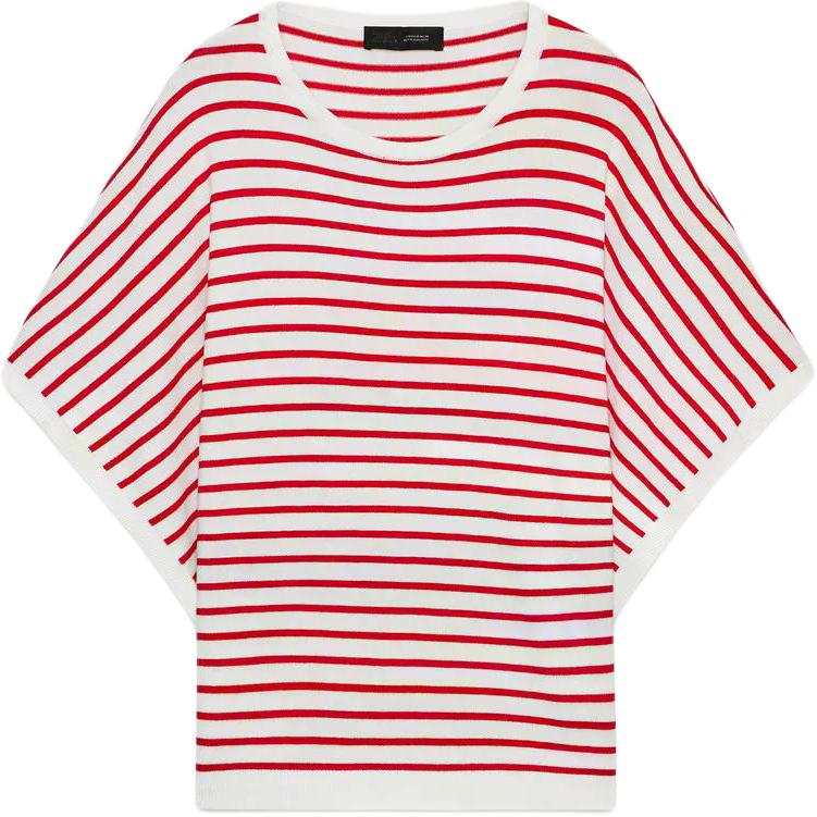 ZARA Knitwear Women's Red Stripes Crew Neck Moderate Straight Fit