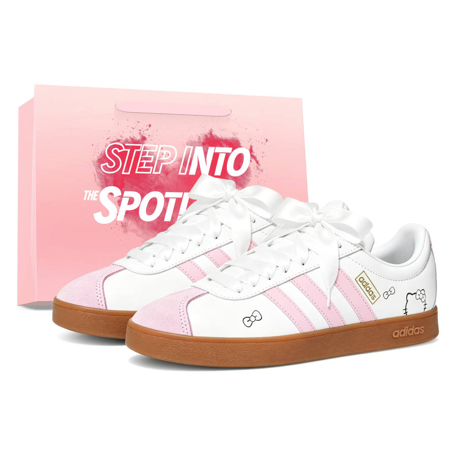 Adidas Adidas VL COURT 2.0 Skateboard Shoes Unisex Low Top White/Pink