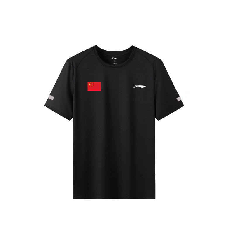 Li-Ning Li Ning T Shirts Unisex Standard Black Label Attached Version Hot Melt Adhesive National Flag Label Requires Manual Iron On Crew Neck Thin