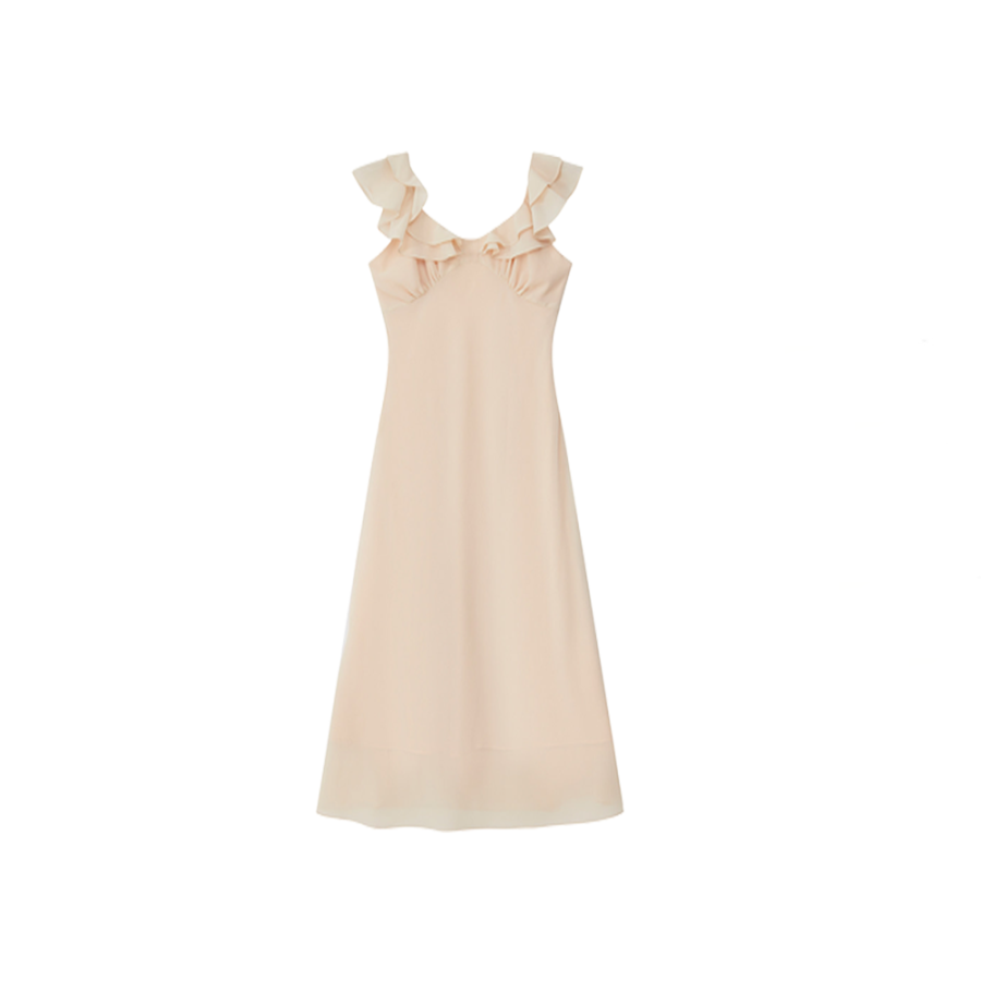 CPAURA Sleeveless Dresses Women's Orange Pink Camisole Moderate Long Skirt A Line Skirt