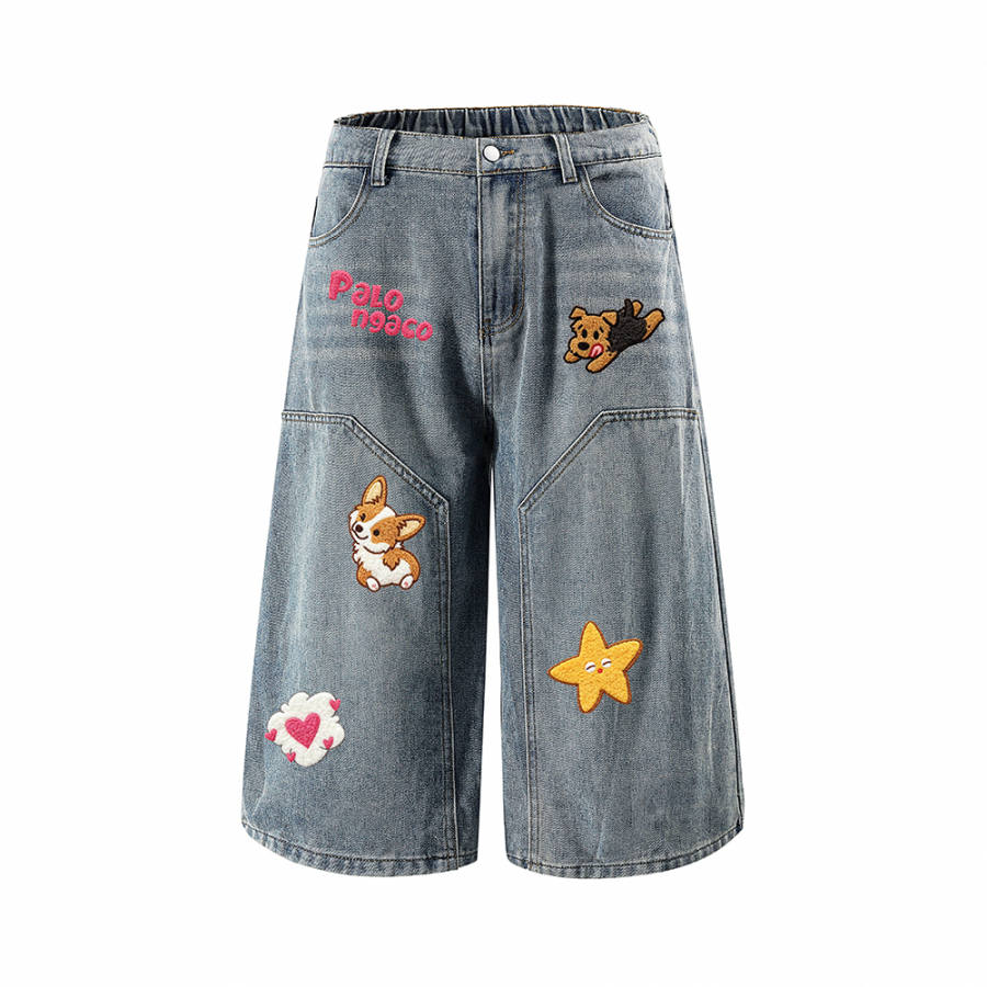 PAL ONGACO Denim Shorts Unisex Moderate Straight Fit Pants
