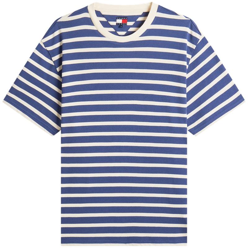 Tommy Hilfiger T Shirts Men's Blue White Stripes C6Q Crew Neck Moderate Other