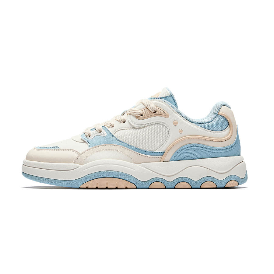ANTA Gommino Loafers Skateboard Shoes Women's Low Top Ivory White/Fish Belly White/Azure Sky Blue