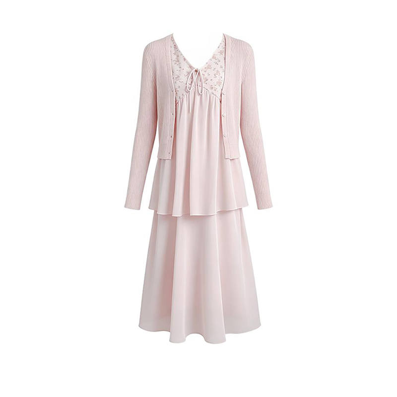 MARIE·COCO Two Piece Skirt Sets Women's V Neck Moderate Long Skirt