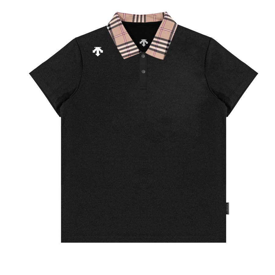 DESCENTE T Shirts Unisex Black Polo Collar Moderate Straight Fit