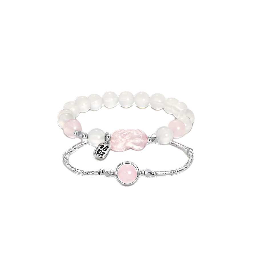 STYLEJING Pink Crystal Beaded Bracelets Women's