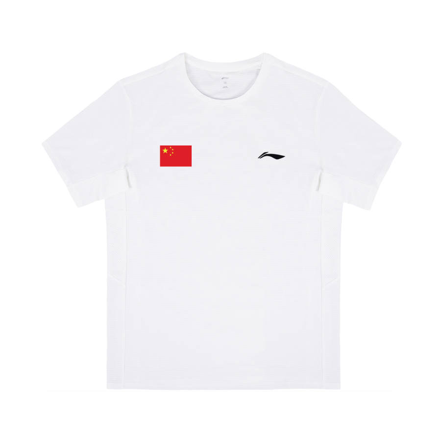 Li-Ning Li Ning T Shirts Unisex Standard White Label Style Hot Melt Adhesive National Flag Label Requires Heat Transfer Printing Crew Neck Thin