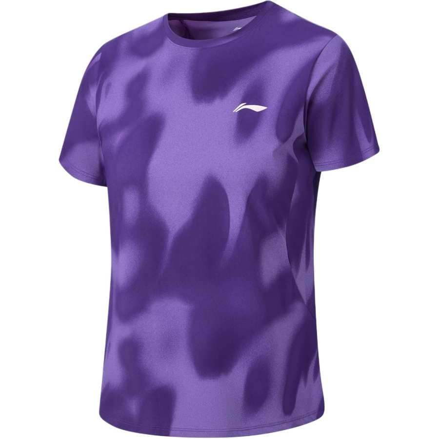 Li-Ning Li Ning T Shirts Women's Dragon Court Purple/Dragon Court Purple With Full Print Crew Neck Moderate Straight Fit