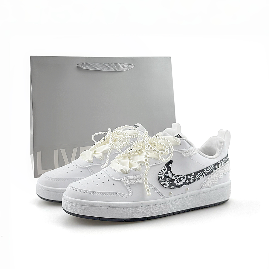 Nike Nike Court Borough To Alice Cushioning Abrasion Resistant Low top Kids' Skateboarding Shoes Black White Teenagers
