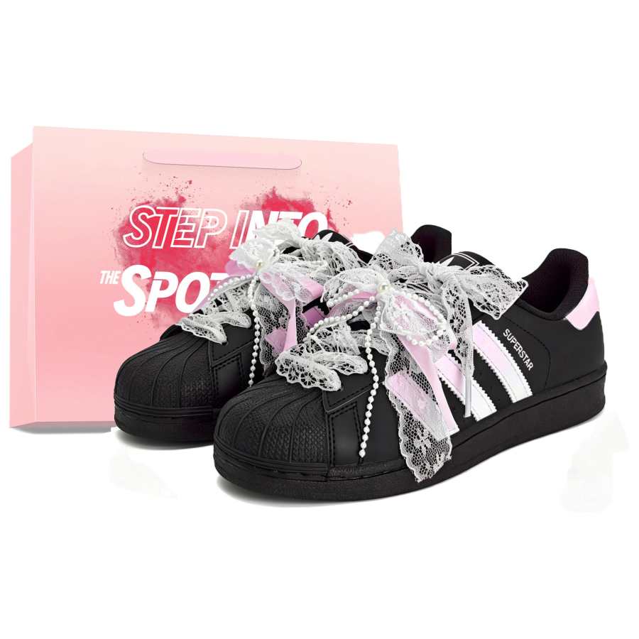 Adidas Originals Superstar 2 Skateboard Shoes Women's Low Top Black/Pink