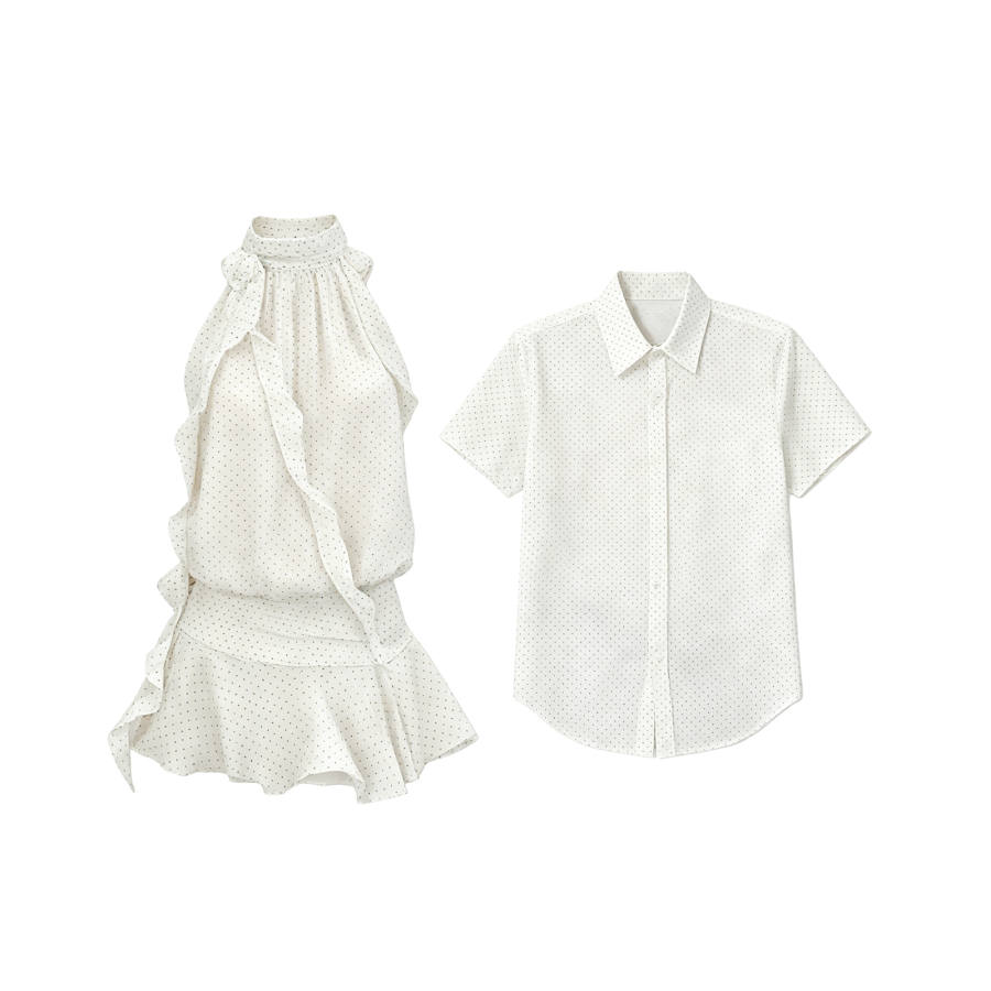 TUSHIFEI Couple Sets Women's Polo Collar Moderate Short Skirt