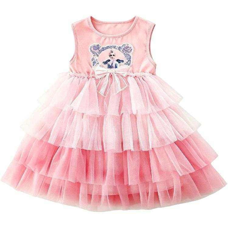 Disney Kids Dresses Crew Neck Thin Short Skirt Non Stretch