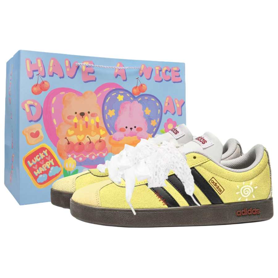 Adidas Adidas VL COURT 2.0 Butter Cheese Slip Resistant, Abrasion Resistant, Lightweight Low top Skateboard Shoes Unisex Lemon
