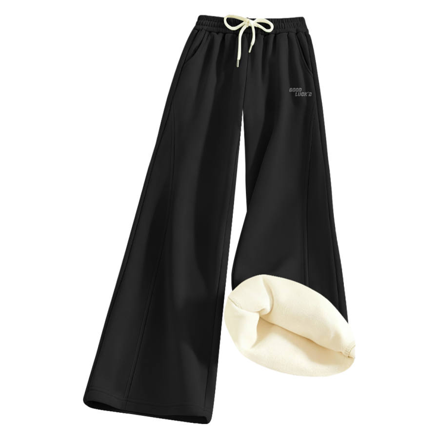 Tonlion Casual Pants Women's Thickened And Fleece Lined Wide Leg Pants