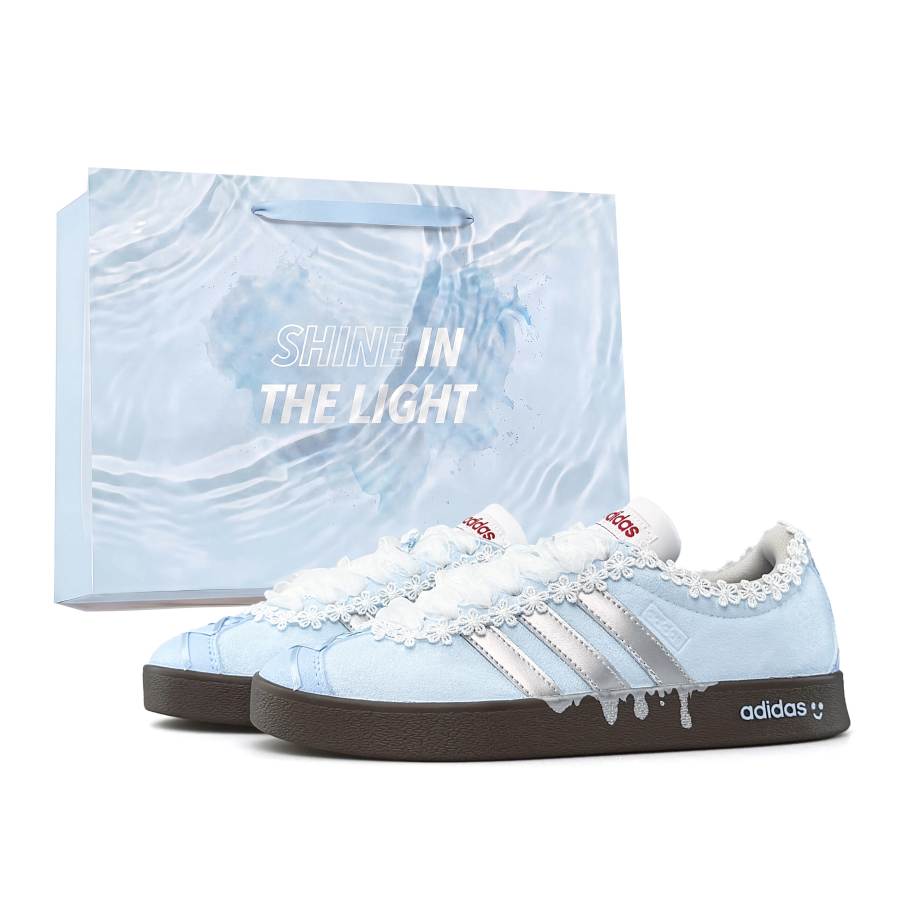 Adidas Adidas Vl Court Classic Shopping Bag Breathable Low top Skateboard Shoes Unisex Silver Blue