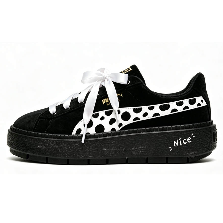 PUMA Platform Trace Pu Cushioning Abrasion Resistant Height Increasing Low top Skateboard Shoes Women's Black White