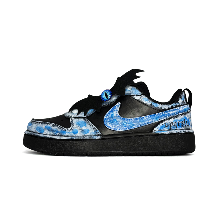 Nike Nike Court Borough Blue Demon Eye, Graffiti Hand Drawn Leather Slip Resistant Abrasion Resistant