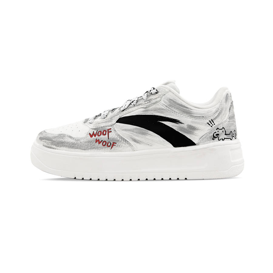 ANTA Easy Skateboard Shoes Unisex Low Top White Gray & Black Red Multicolor