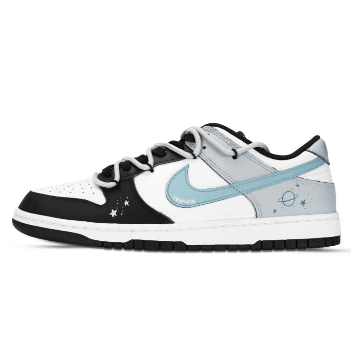 Nike Nike Dunk Black White, Blue Star Wander Leather Abrasion Resistant Slip Resistant Low top Skateboard Shoes Unisex