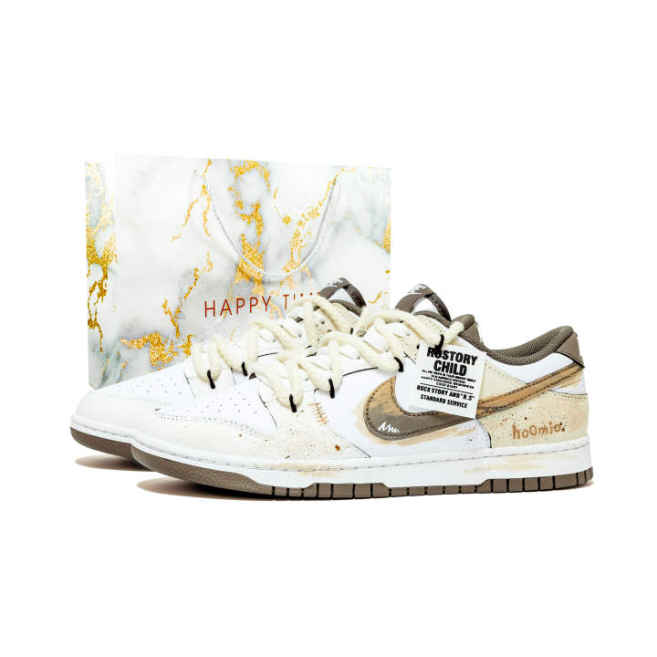 Nike Nike Dunk Cushioning Abrasion Resistant Slip Resistant Low top Skateboard Shoes Unisex Beige Brown