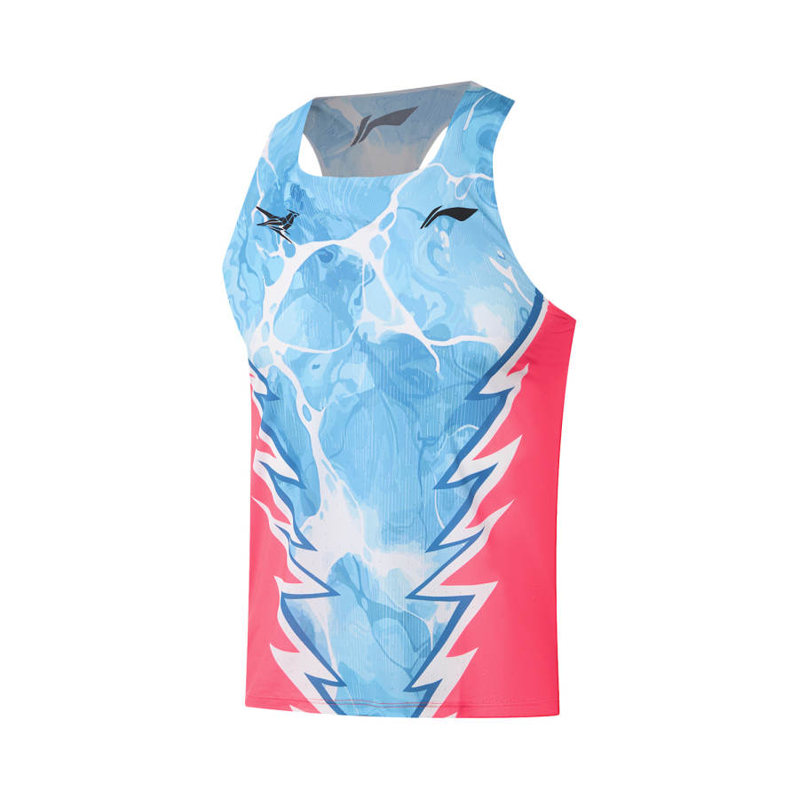 Li-Ning Li Ning Running Collection Running Tank Tops Men's Neon Magenta/Dolphin Blue Full Base Print Moderate Straight Fit