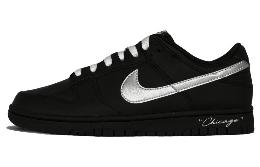 Nike Nike Dunk Black Knight Abrasion Resistant Low top Skateboard Shoes Unisex Black Silver