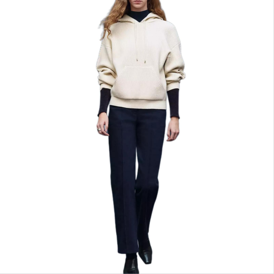 HERMES Sweaters Women's Natural White Hooded Non Detachable Moderate Other